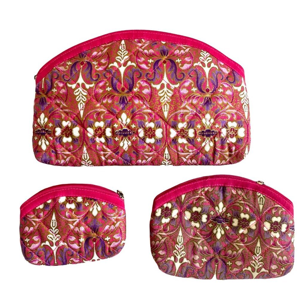 Cosmetic Pouch Set Paisley Coin Purse Dopp Kit Organizer Quilted Bags Pink Gift